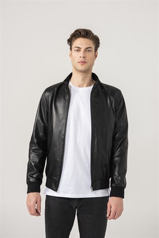 Cedric Men Sports Black Leather Jacket Black Noble | Luxury Shearling