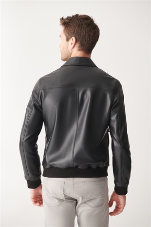 MEN'S LEATHER JACKETFERGUSON Black College Leather Jacket