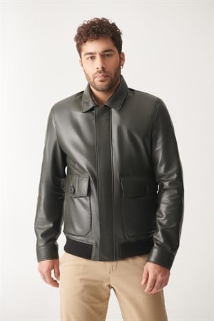 MEN'S LEATHER JACKETPARKER Green College Leather Jacket