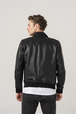 MEN'S LEATHER JACKETPierre Men Classic Black Patterned Leather Jacket