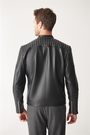 MEN'S LEATHER JACKETSOSA Black Biker Leather Jacket