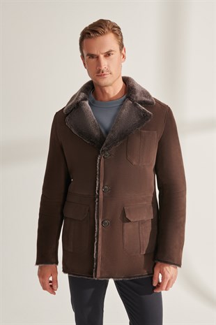 KELVIN Men's Brown Shearling Leather Coat | Men's Shearling Leather ...