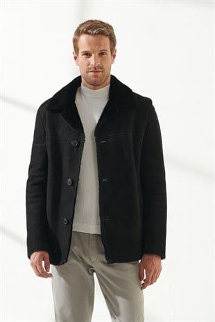 DENNIS Men Casual Black Shearling Jacket Black Noble | Luxury Shearling