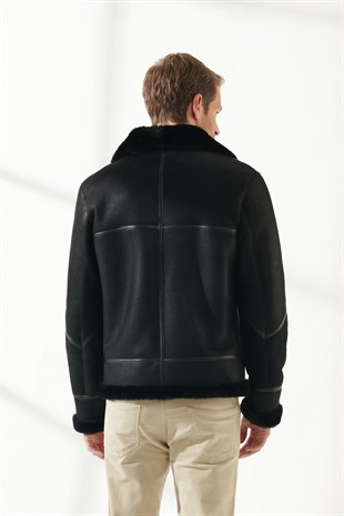 Pronto Men Bomber Black Shearling Jacket Black Noble | Luxury Shearling