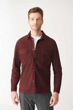 MEN SUEDE JACKETFELIX Claret Red Suede Shirt Jacket