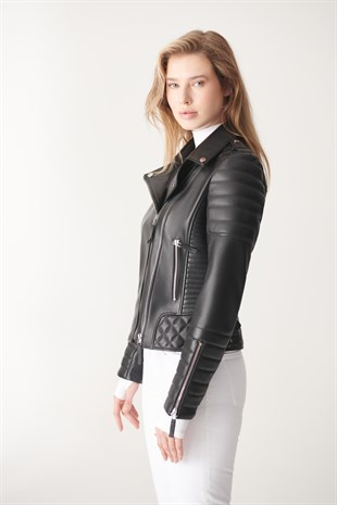 WOMEN'S LEATHER JACKETADA Black Biker Leather Jacket