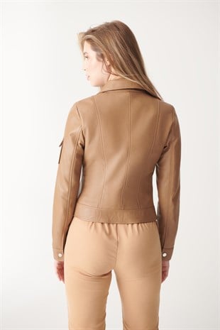 WOMEN'S LEATHER JACKETDEMI Light Brown Sport Leather Jacket