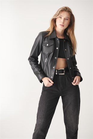 DEMI Black Sport Leather Jacket | Women's Leather Jacket Models