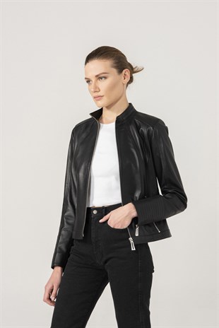 Melanie Women Sport Black Leather Jacket | Women's Leather Jacket