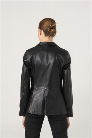WOMEN'S LEATHER JACKETOlivia Women Single Button Black Leather Blazer Jacket