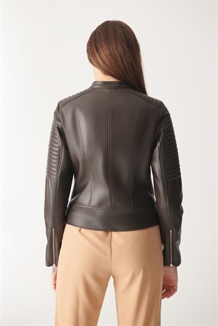 WOMEN'S LEATHER JACKETRENATA Green Biker Leather Jacket