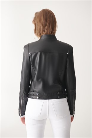 WOMEN'S LEATHER JACKETTINI Black Biker Leather Jacket