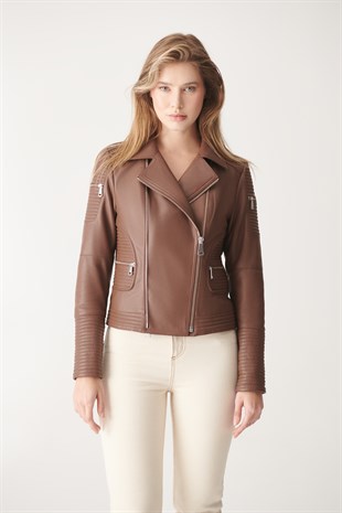 WOMEN'S LEATHER JACKETVALERIA Tan Sport Leather Jacket