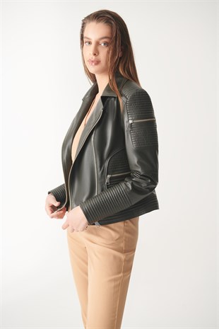 WOMEN'S LEATHER JACKETVALERIA Green Sport Leather Jacket