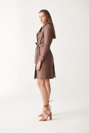 WOMEN LEATHER COATELISA Tan Trench Coat Leather Coat