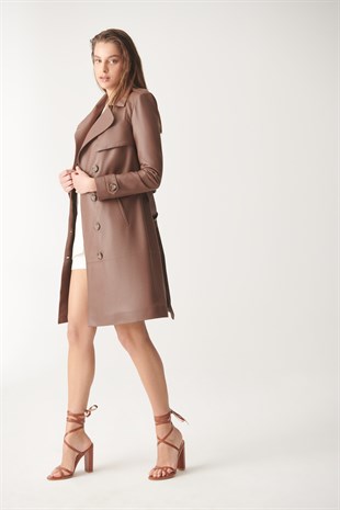 WOMEN LEATHER COATELISA Tan Trench Coat Leather Coat
