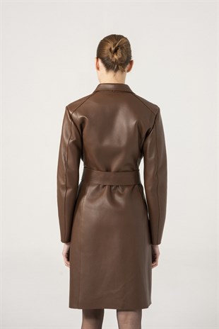 KADIN DERİ KABANHILARY Women Brown Laminated Leather Coat