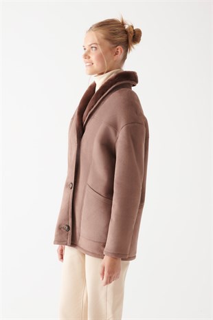 WOMEN FUR COAT-ALLISON Women Brown Shearling Coat