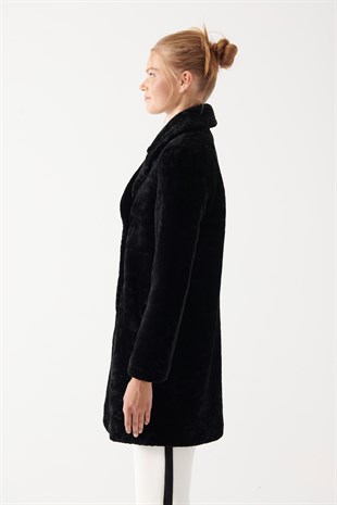 WOMEN FUR COAT-NANCY Women Black Shearling Coat