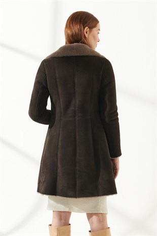 WOMEN FUR COATSANDRA Women Casual Brown Shearling Coat