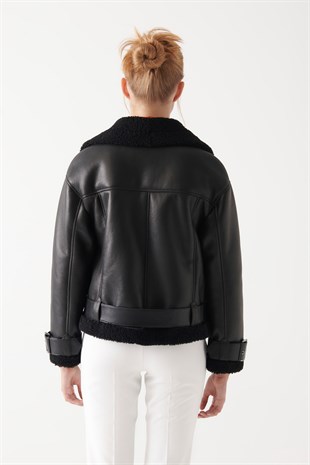 WOMEN'S SHEARLING JACKET-ESTER Women Black Shearling Jacket