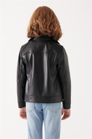 GIRLS-LARA Girls Black Leather Jacket