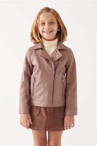 GIRLS-VILMA Girls Brown Leather Jacket