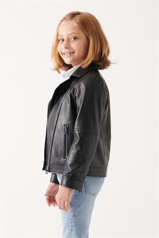 GIRLS-VILMA Girls Black Leather Jacket