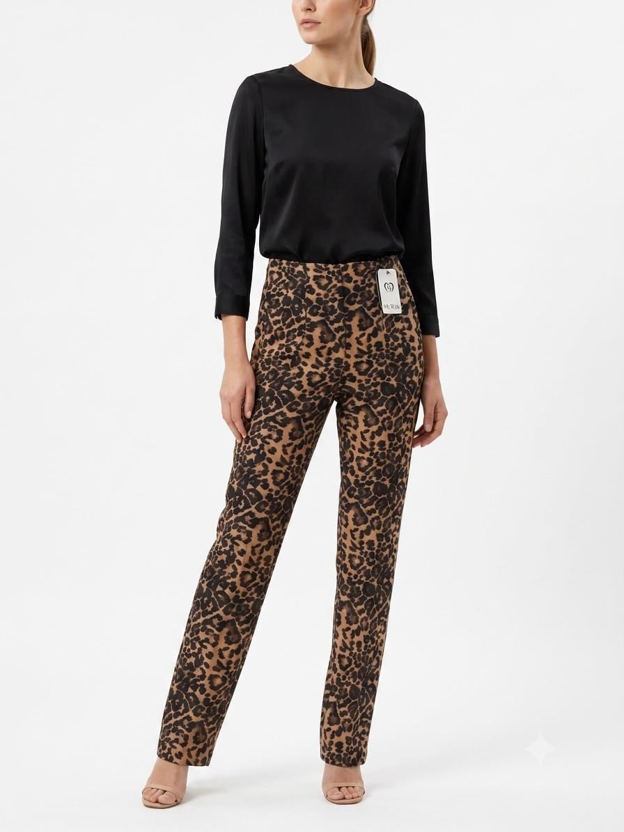 PantolonMy Style Evla Leopar Desenli Boru Paça Kadın  PantolonMY STYLE472710714