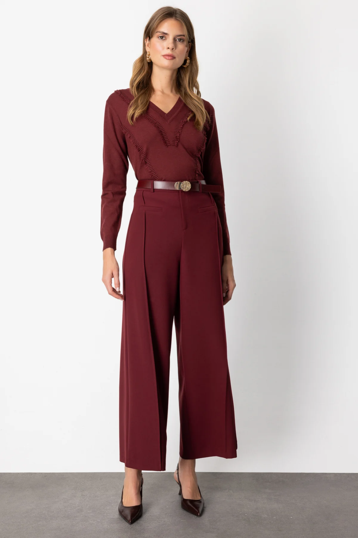 KadınOn Beli Kemerli Bol Paça PantolonON FASHION4912764133