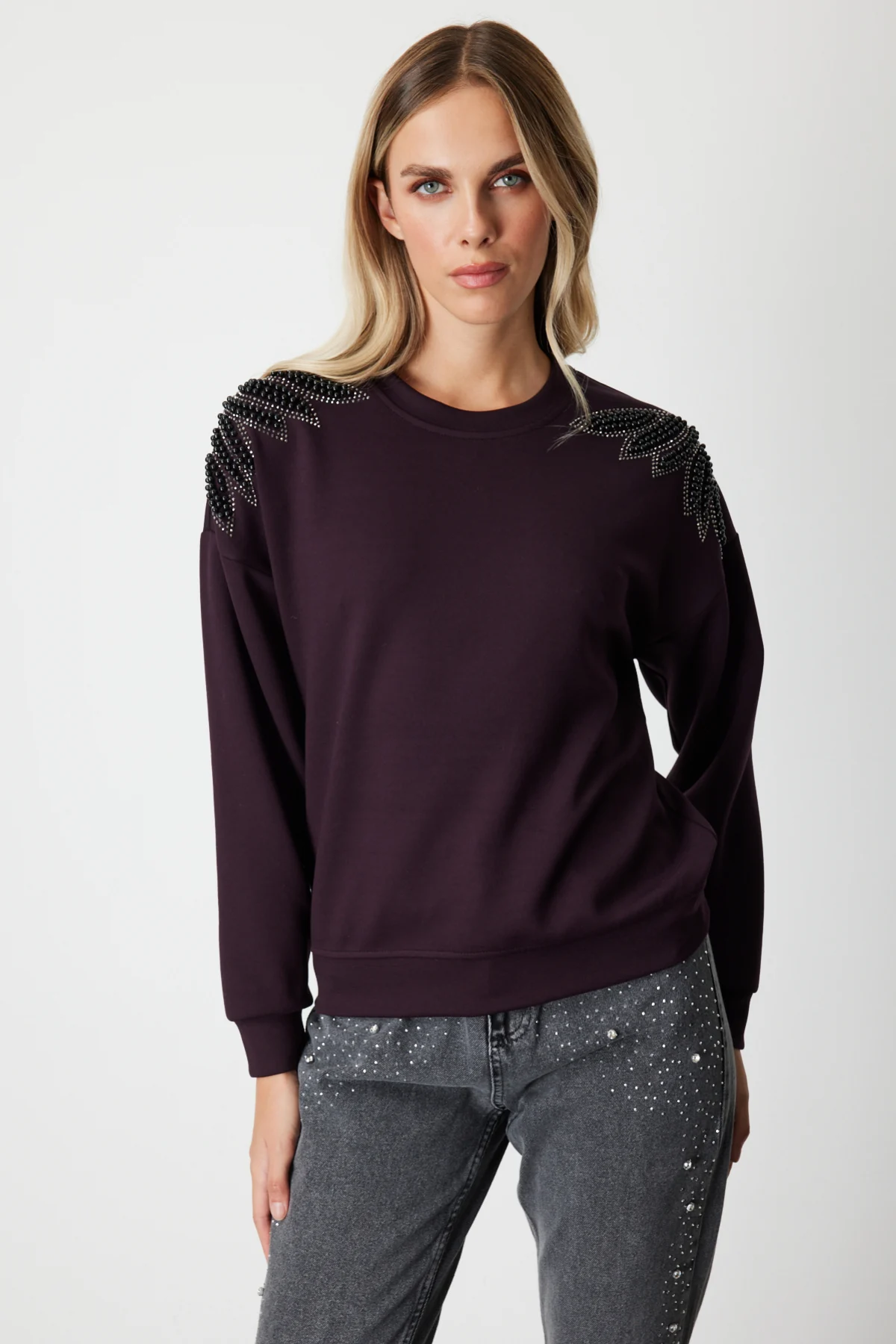 KadınOn Omuzları İncili SweatON FASHION4912766338