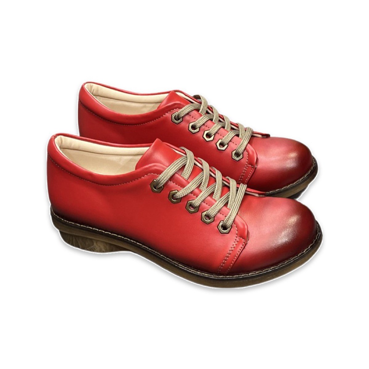 KOLVN Kırmızı Bağcıklı Palyanço Kadın Oxford Ayakkabı