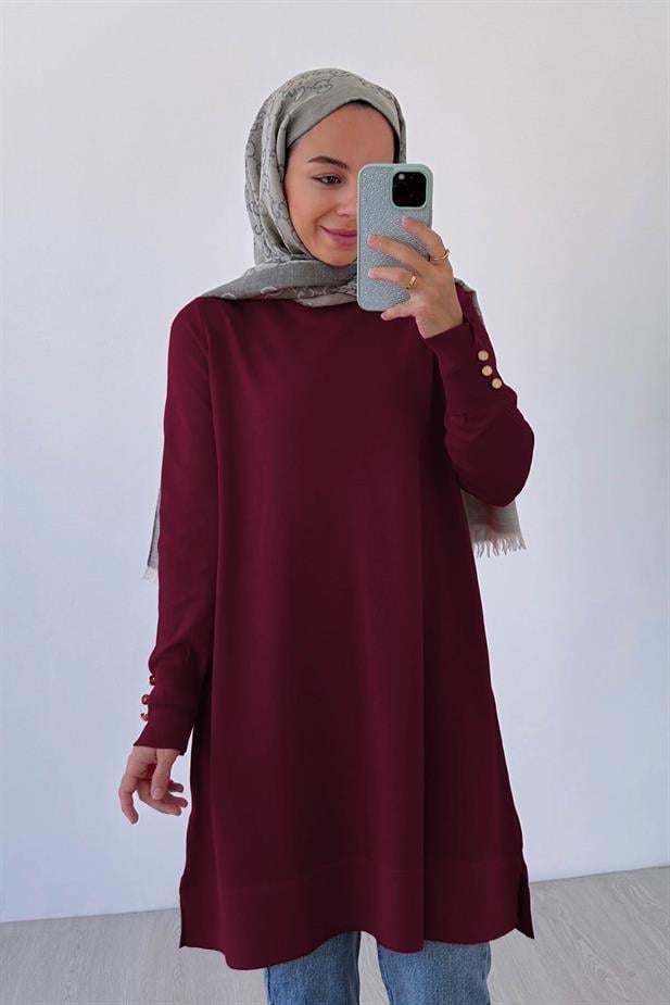 A Form Işıltılı Merserize Tunik - Bordo
