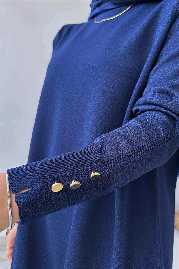 A Form Işıltılı Merserize Tunik - Lacivert