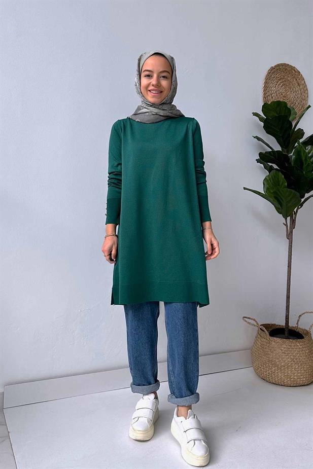 A Form Işıltılı Merserize Tunik - Zümrüt