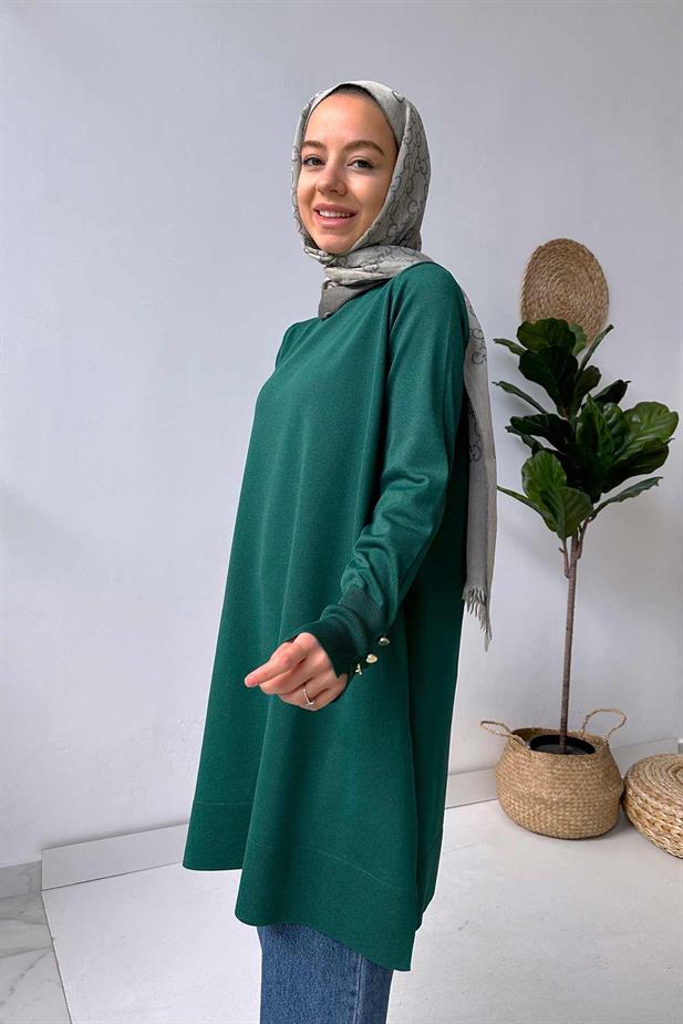 A Form Işıltılı Merserize Tunik - Zümrüt