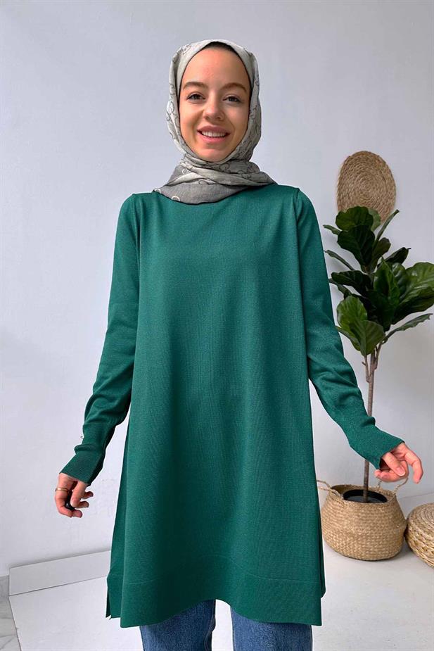 A Form Işıltılı Merserize Tunik - Zümrüt
