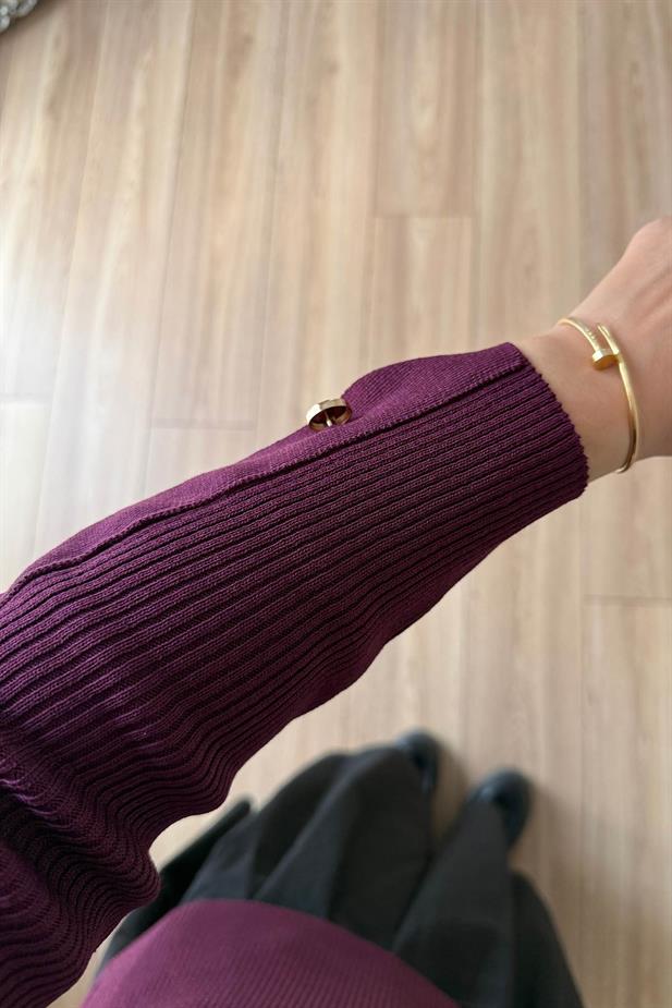 Asimetrik Yaka Truvakar Kol Triko Bluz - Mürdüm