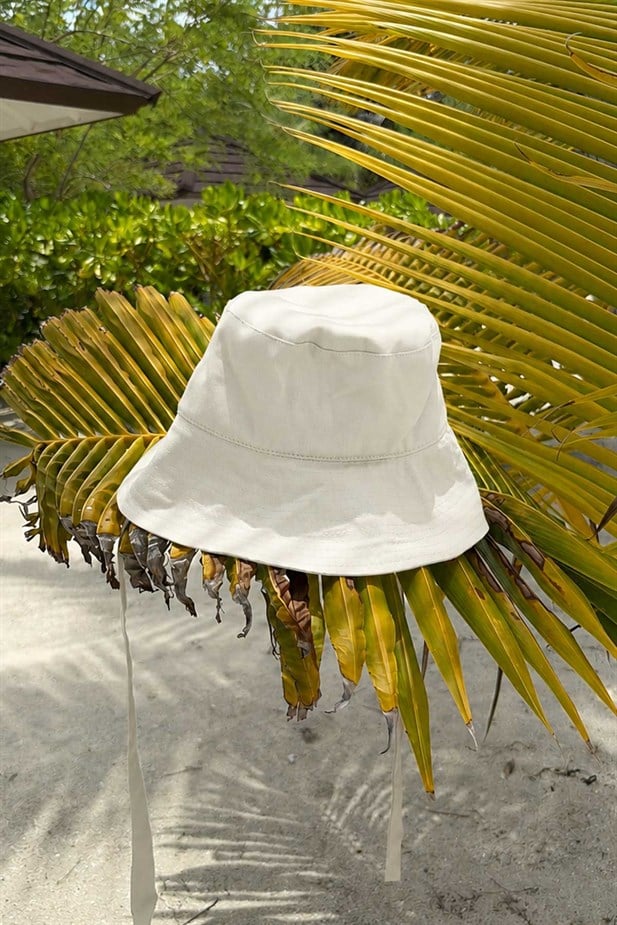 Bağlama Detaylı Bucket Şapka - Beyaz
