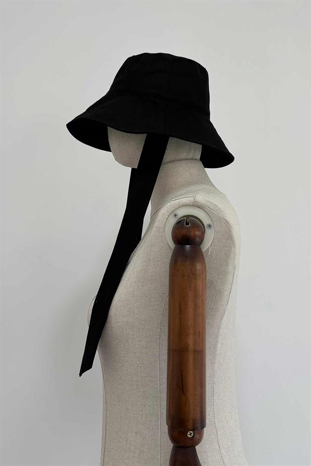 Bağlama Detaylı Bucket Şapka - Siyah