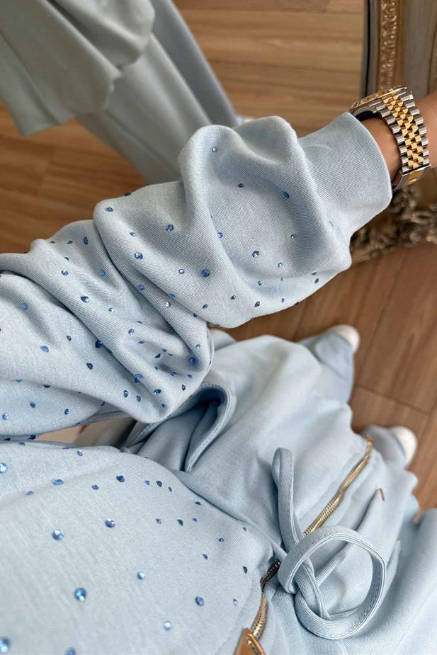 Balon Form Taşlı Modal Takım - Bebe Mavi