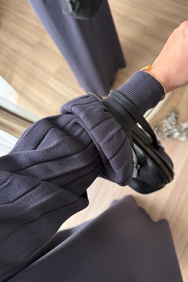 Balon Kol Merserize Elbise - Füme