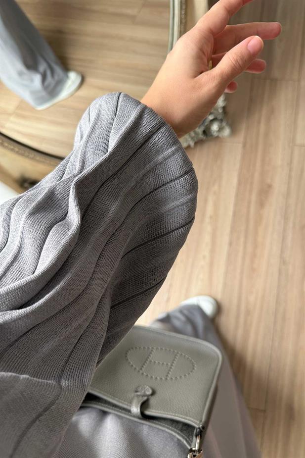 Balon Kol Merserize Elbise - Gri