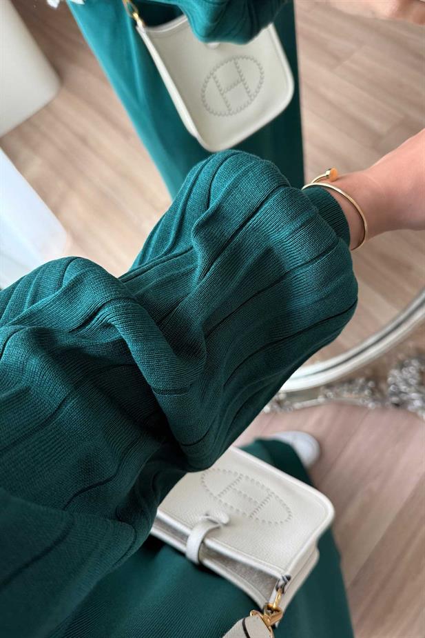 Balon Kol Merserize Elbise - Zümrüt