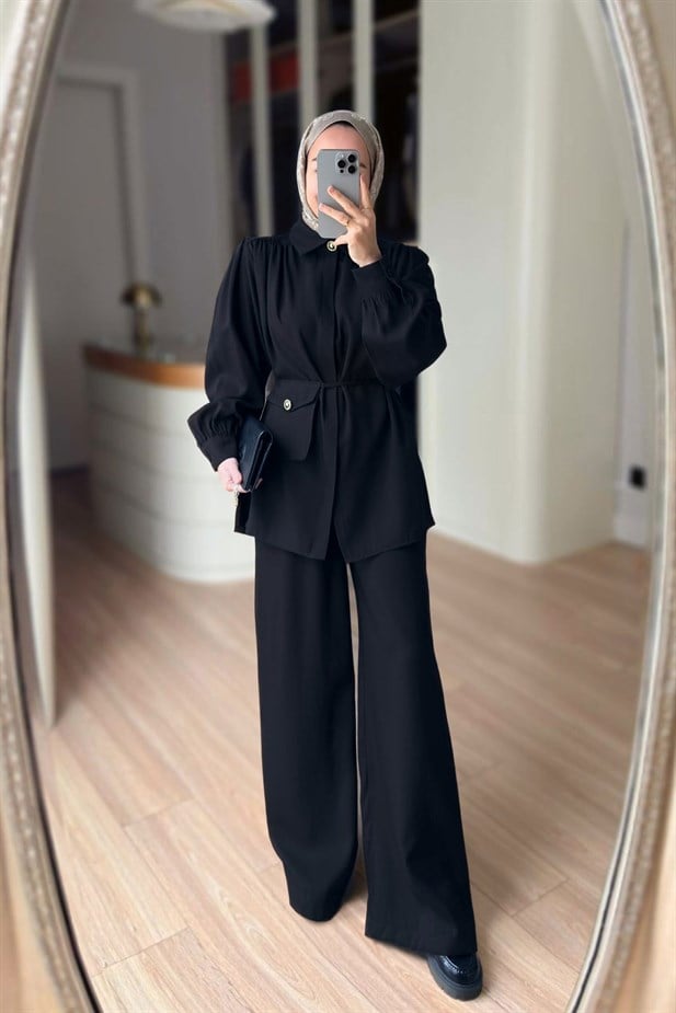 Balon Kol Mini Çantalı Takım - Siyah