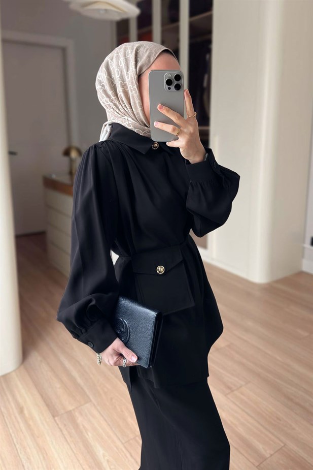 Balon Kol Mini Çantalı Takım - Siyah