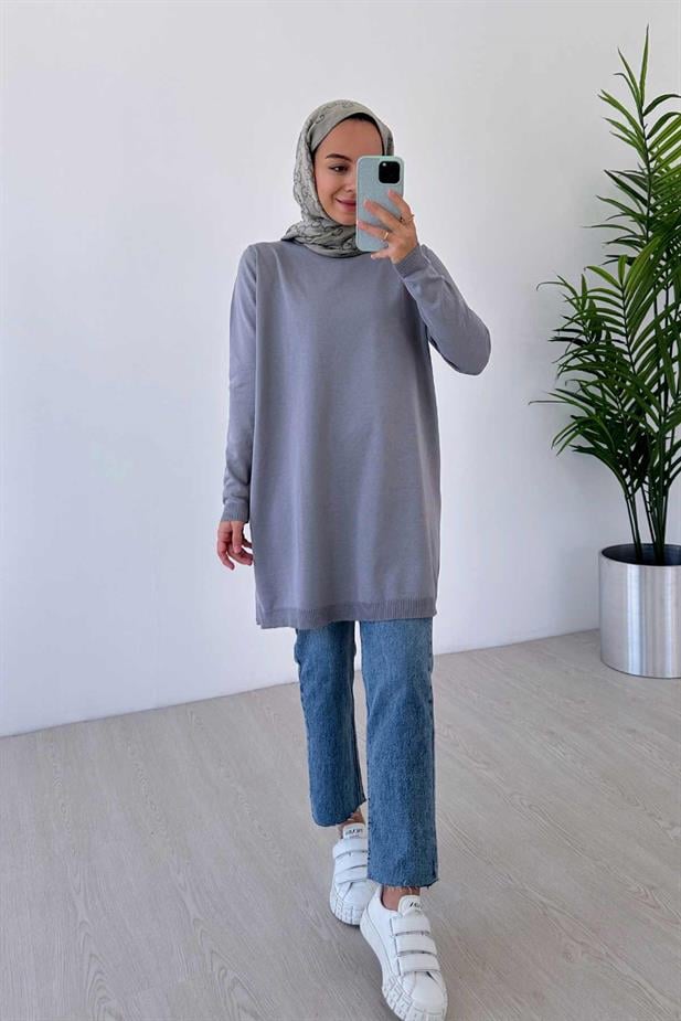 Basic Merserize Tunik - Gri