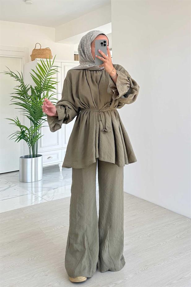 Belden Bağlamalı Rahat Kesim Takım - Haki