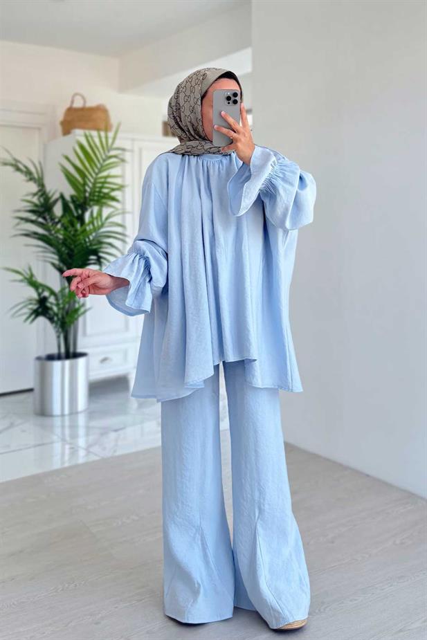 Belden Bağlamalı Rahat Kesim Takım - Mavi