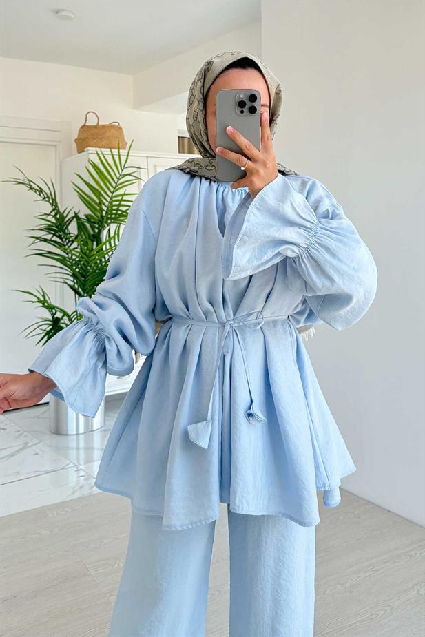 Belden Bağlamalı Rahat Kesim Takım - Mavi